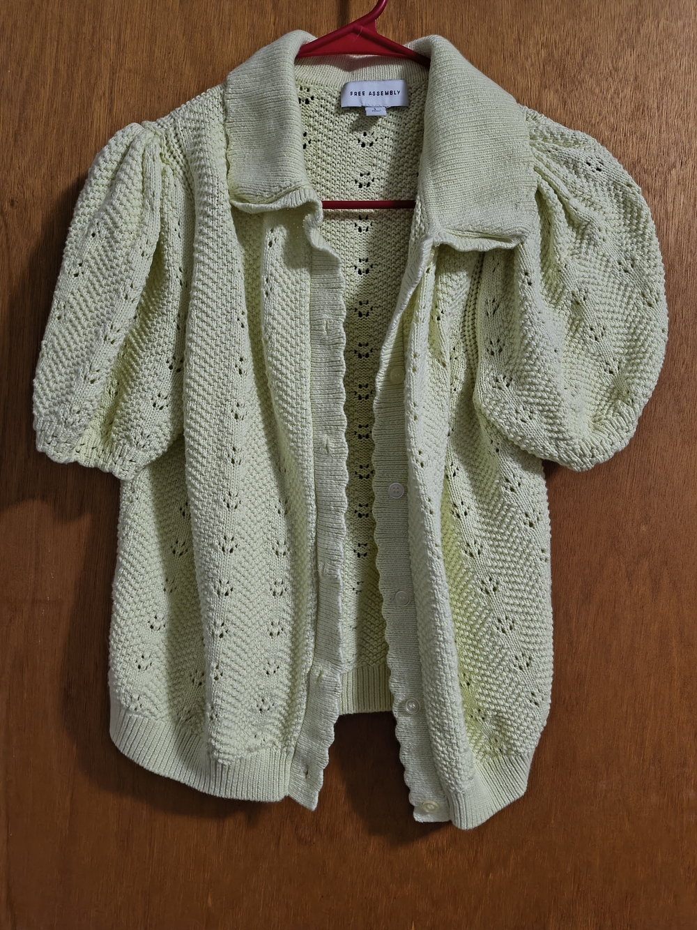 Pale Yellow Puff-Sleeve Knit Cardigan by Free Assembly